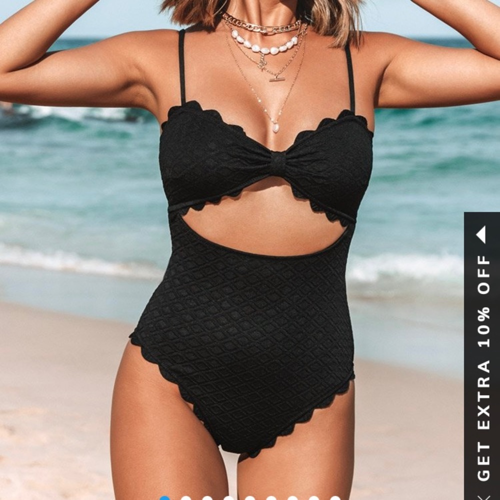 COPY - Black Knotted Scalloped One Piece Swimsuit